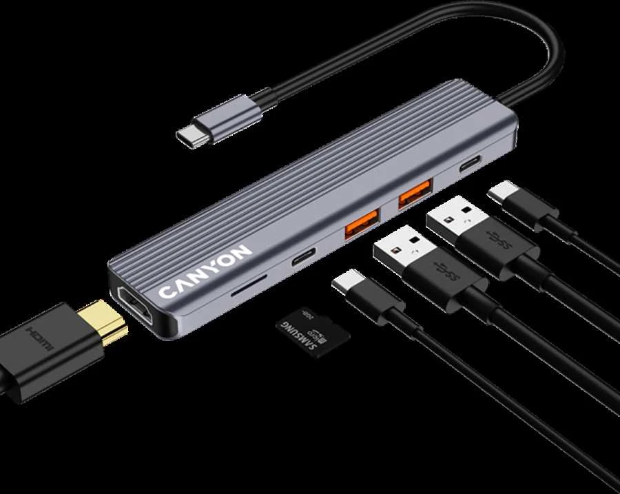 CANYON hub DS-17 6in1 4k USB-C Pilkas