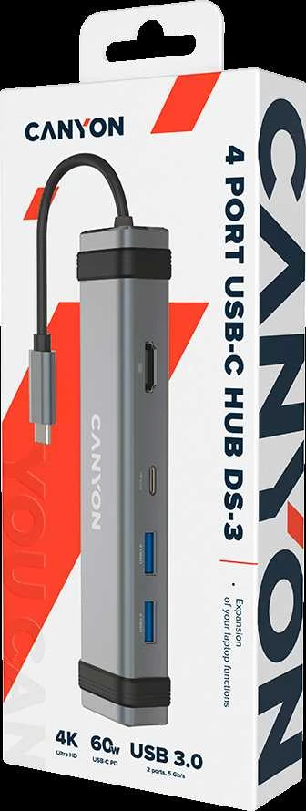 CANYON hub DS-3 4in1 USB-C Kosminė pilka