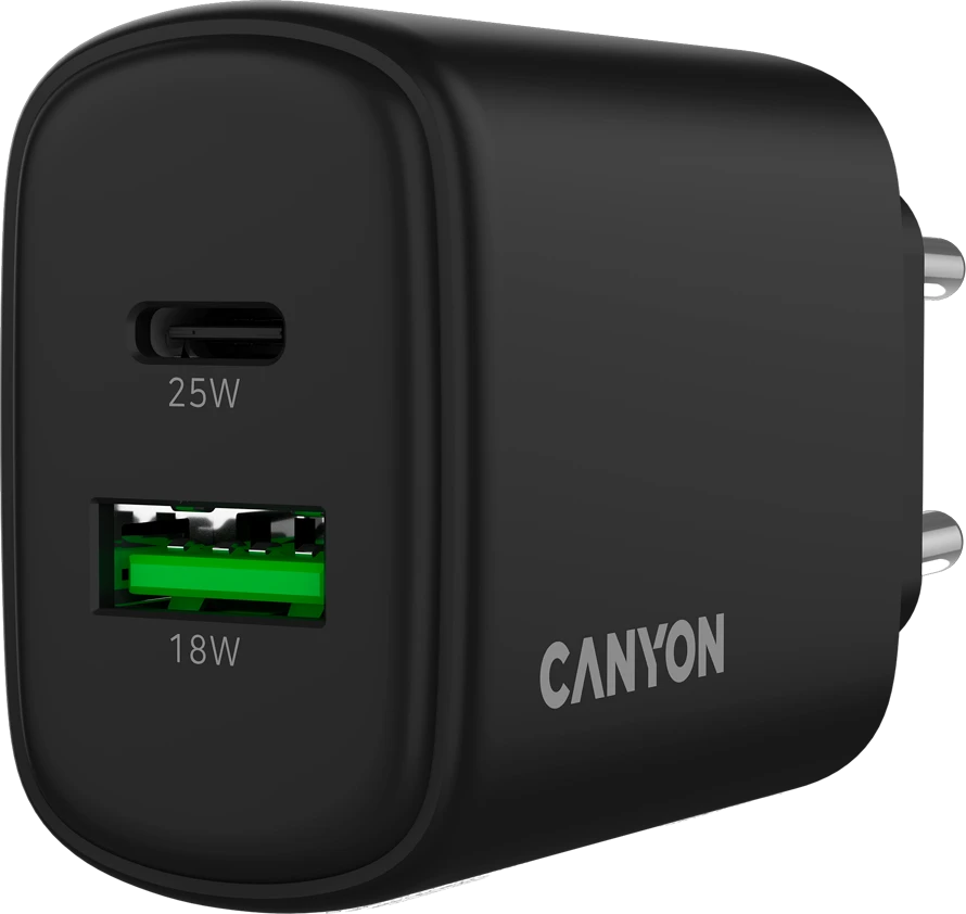CANYON įkroviklis OnCharge 250 25W 1xPD 1xQC EU Juodas