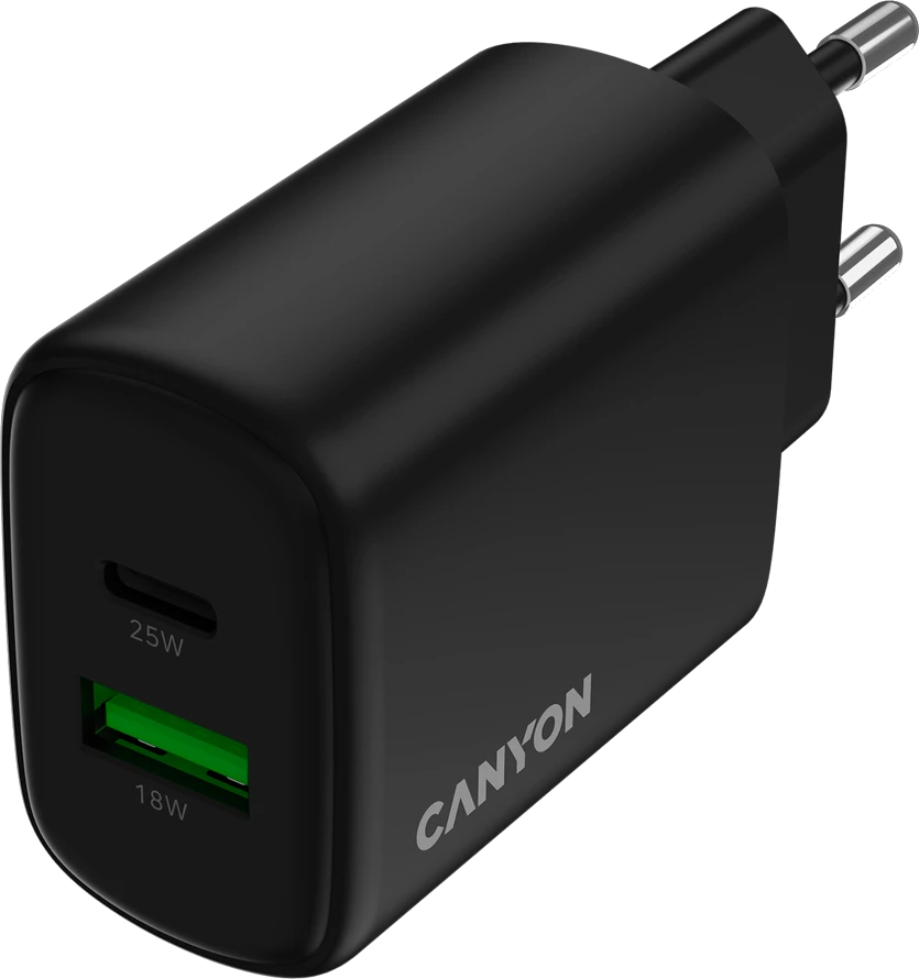 CANYON įkroviklis OnCharge 250 25W 1xPD 1xQC EU Juodas