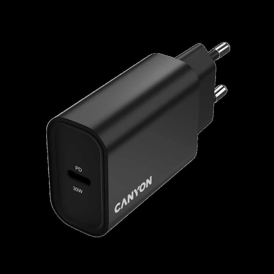CANYON įkroviklis OnCharge 30CL, maksimali galia 30W, 1xPD, ES, juodas