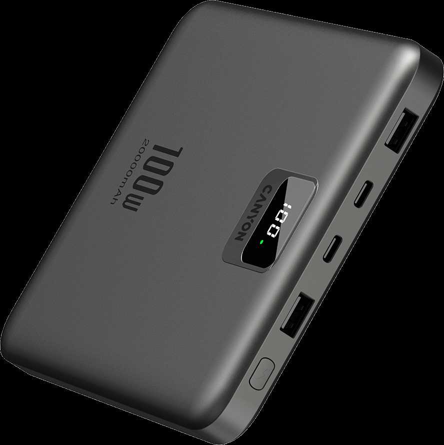 Canyon Powerbank PB-2008 LED 20000 mAh PD100W QC3.0 tamsiai pilka