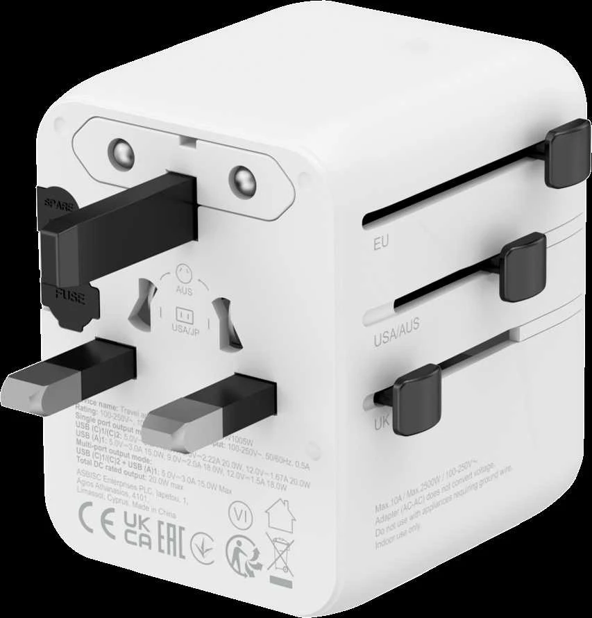 CANYON kelioninis adapteris OnTour 20 ES/JK/JAV/Australijos 20 W, baltas