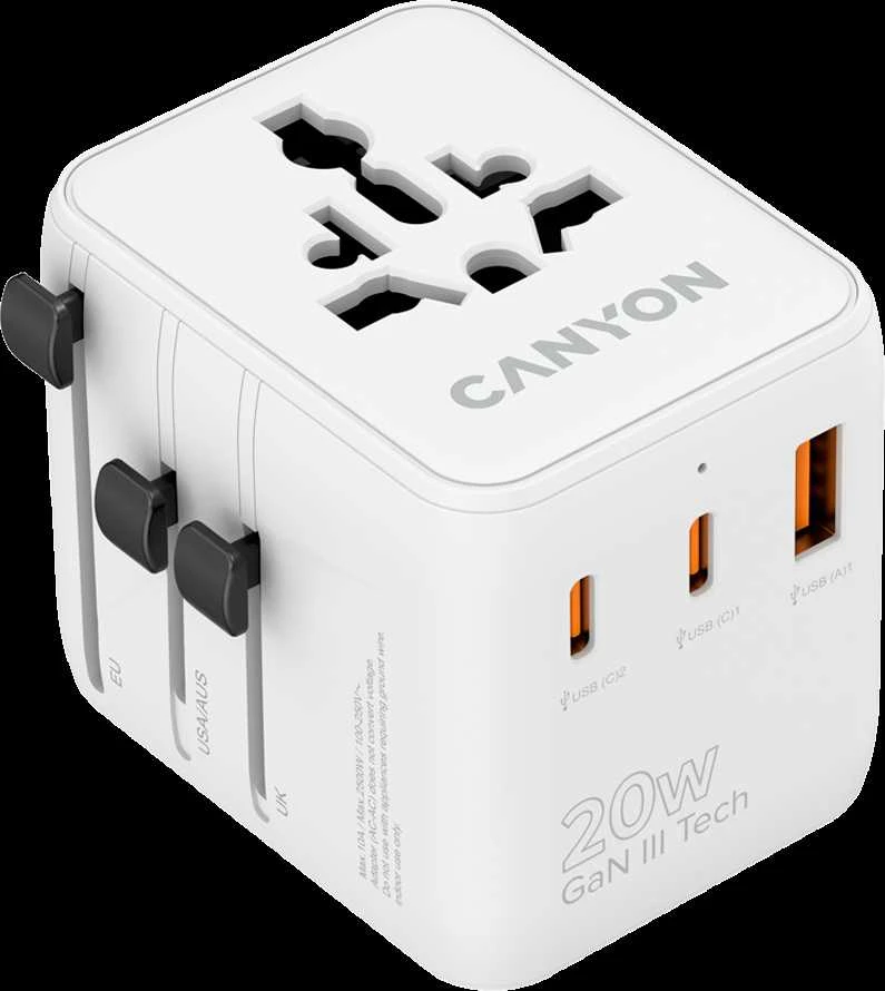 Canyon OnTour 20W universalus kelioninis adapteris su USB jungtimis