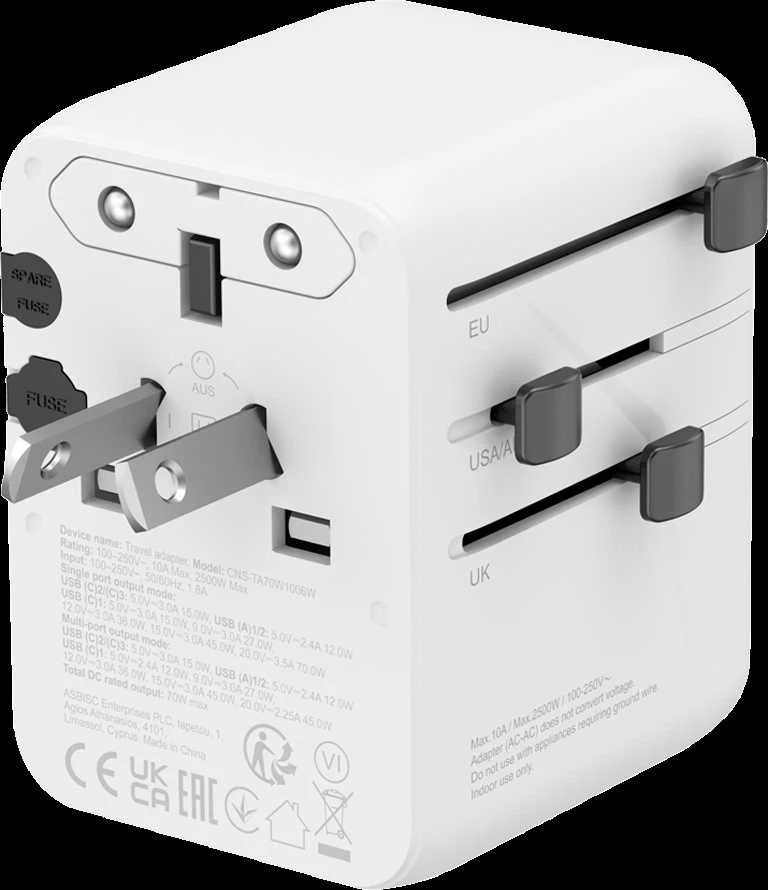CANYON kelioninis adapteris OnTour 70 EU/JK/JAV/Australija 70W, baltas