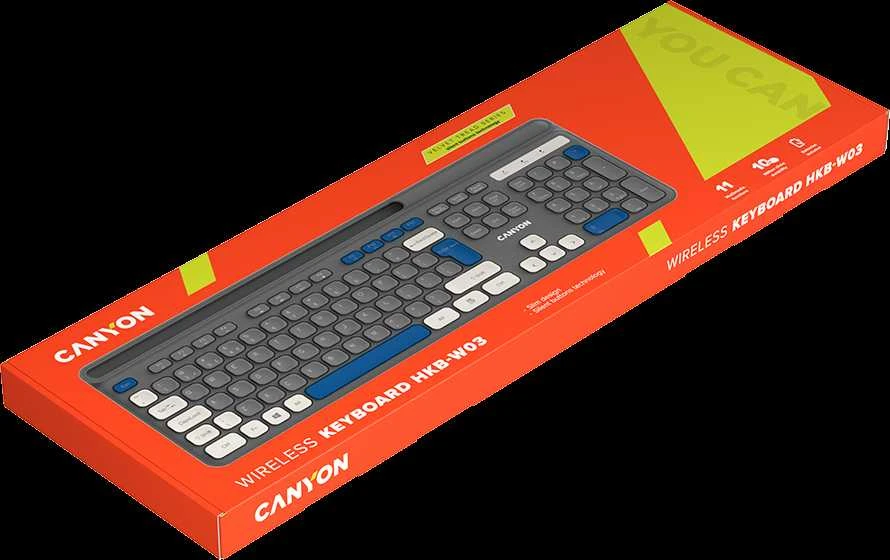 CANYON klaviatūra HKB-W03 EN AAA Wireless Pilkas