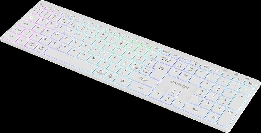 CANYON klaviatūra HKB-W11 JK/JAV RGB dvigubo režimo belaidė balta