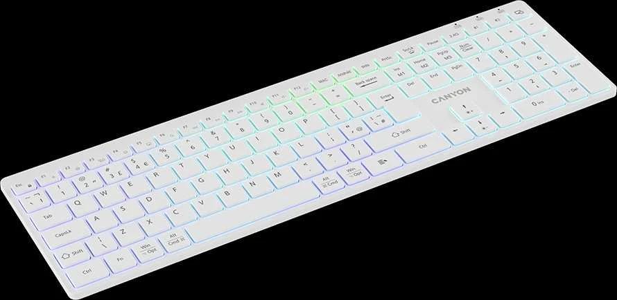 CANYON klaviatūra HKB-W11 JK/JAV RGB dvigubo režimo belaidė balta