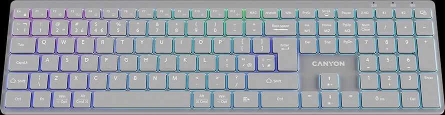 CANYON klaviatūra HKB-W11 JK/JAV RGB dvigubo režimo belaidė pilka