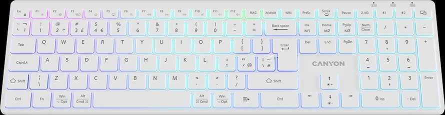 CANYON klaviatūra HKB-W11 JK/JAV RGB dvigubo režimo belaidė balta