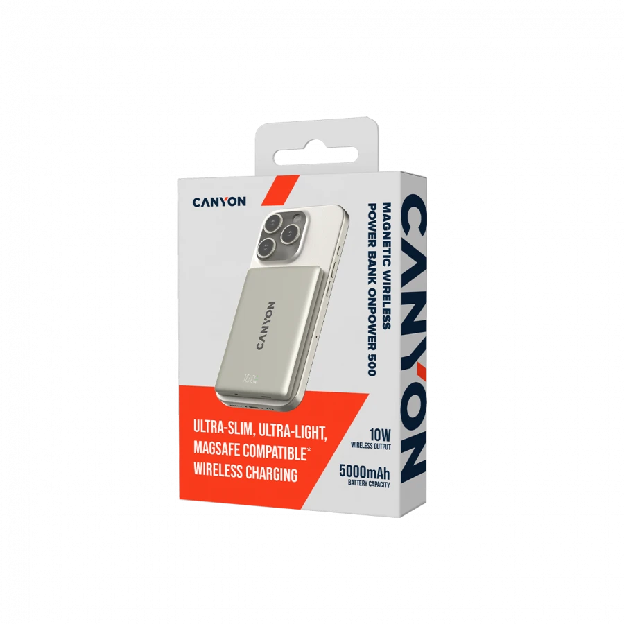 CANYON magnetic power bank OnPower 500 PD20W 5000mAh Aliuminio Star Pilkas