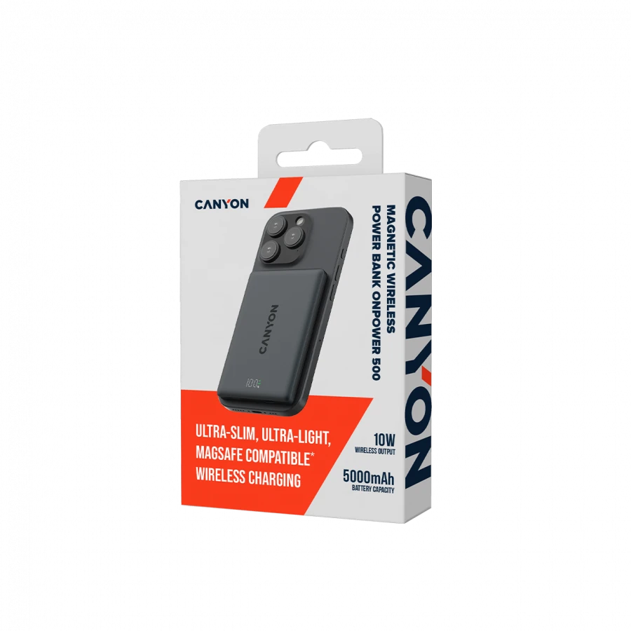 CANYON magnetic power bank OnPower 500 PD20W 5000mAh Aliuminio Interstellar Juodas