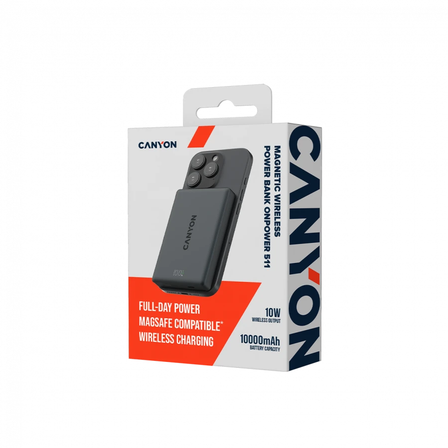 CANYON magnetic power bank OnPower 511 PD20W 10000mAh Aliuminio Interstellar Juodas