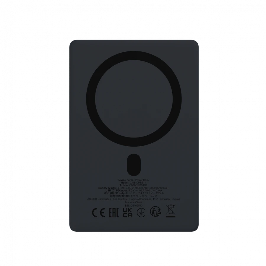 CANYON magnetic power bank OnPower 511 PD20W 10000mAh Aliuminio Interstellar Juodas