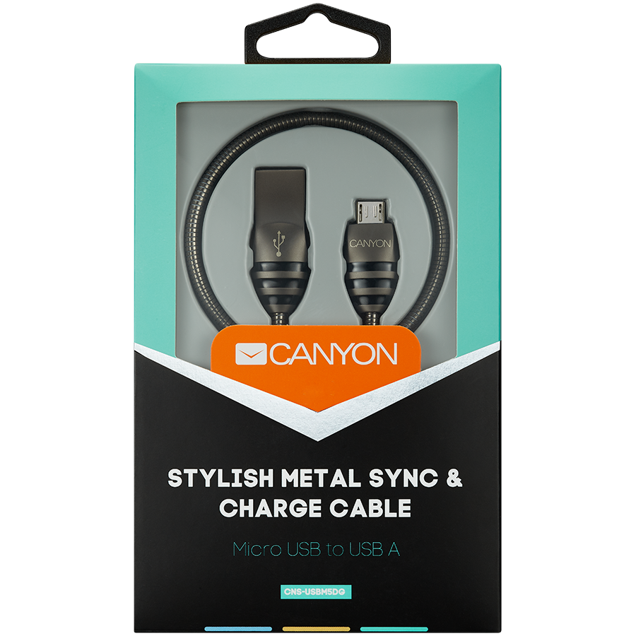 CANYON laidas UM-5 MicroUSB 10W 1m Dark Pilkas