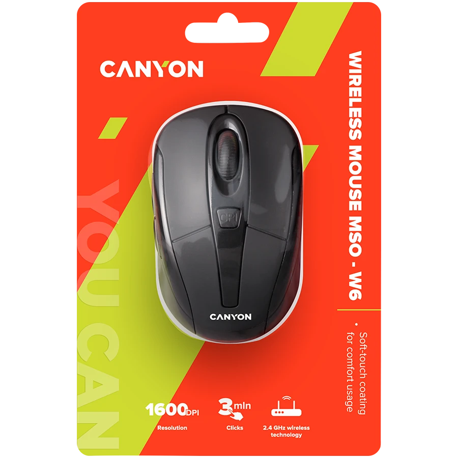Optinė belaidė pelė Canyon MSO-W6, Juodos spalvos