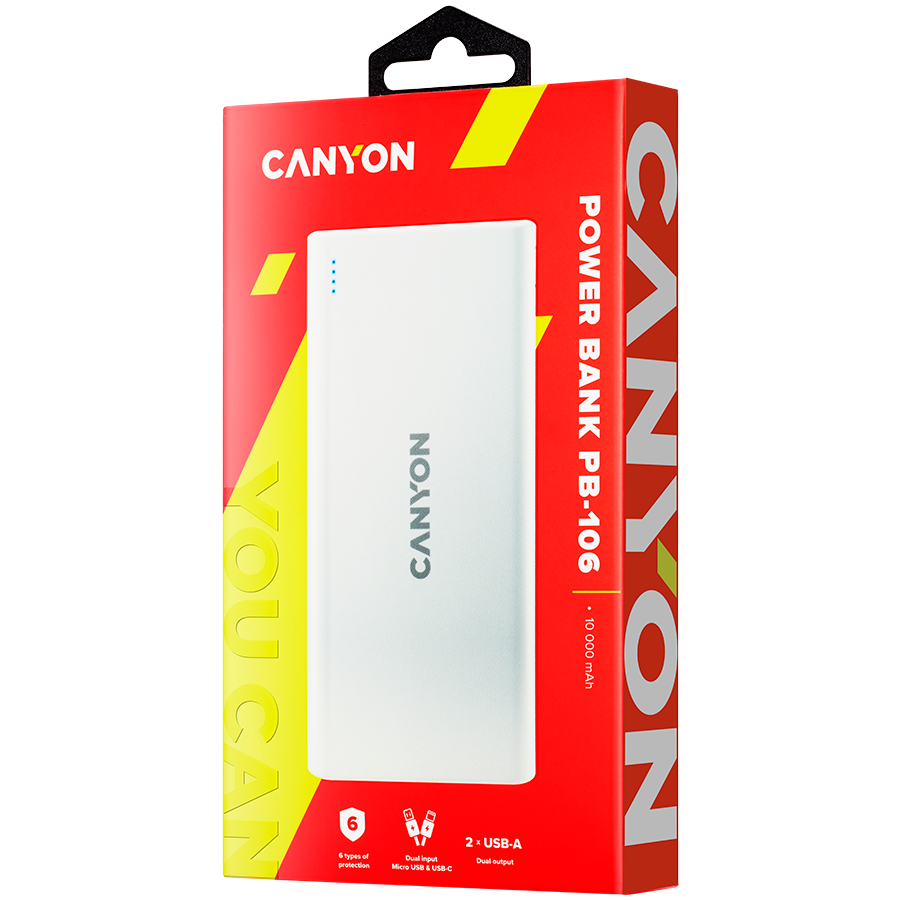 CANYON maitinimo blokas PB-106 10000 mAh Baltas