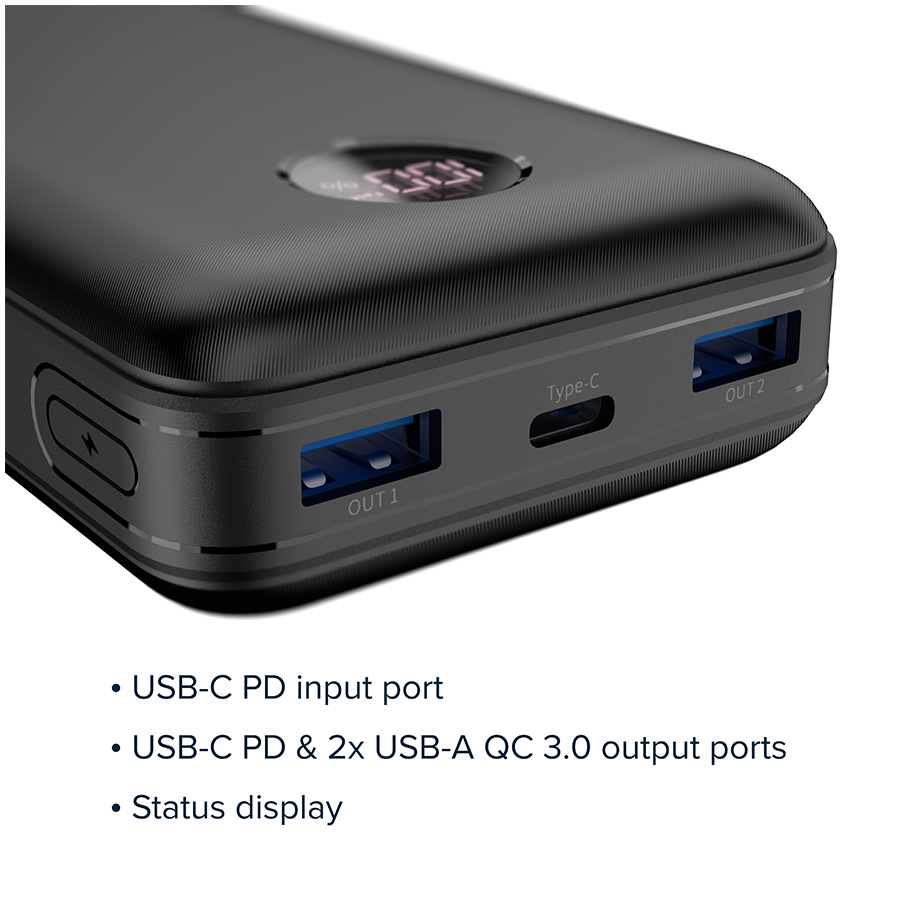 CANYON maitinimo blokas PB-2002 LED 20000 mAh PD 20W QC 3.0 baltas
