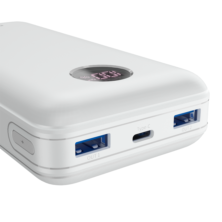 CANYON maitinimo blokas PB-2002 LED 20000 mAh PD 20W QC 3.0 baltas
