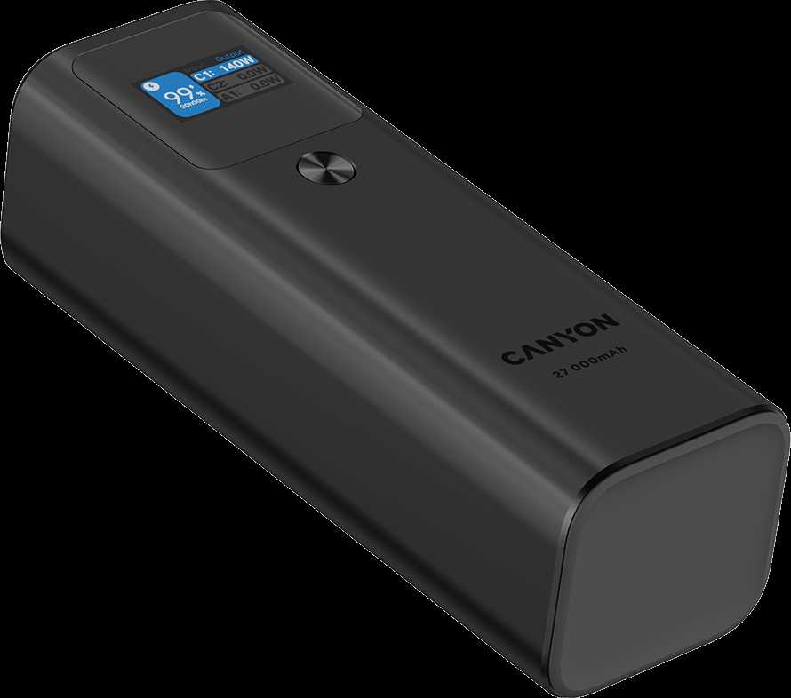 CANYON maitinimo blokas PB-2010 TFT 27000 mAh 97,2Wh PD140W QC 3.0 Tamsiai pilka