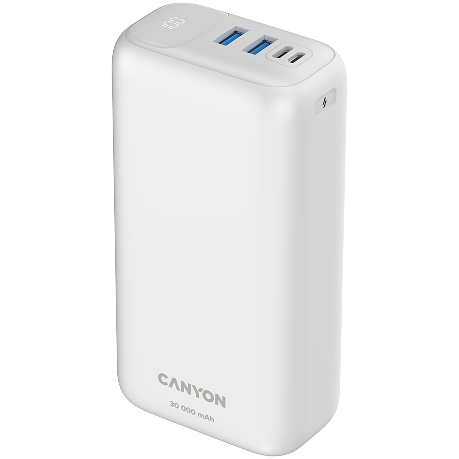 CANYON maitinimo blokas PB-301 LED 30000 mAh PD 20W QC 3.0 baltas