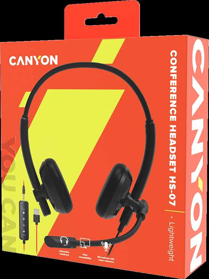 CANYON PC ausinės HS-07 PC Mic 3.5/USB Flat 2.8m Juodas