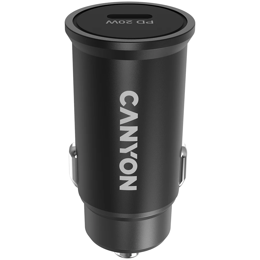 Canyon C-20, PD 20W Kišeninis automobilinis įkroviklis, įėjimas: DC12V-24V, išėjimas: PD20W, palaiko iPhone12 PD greitą įkrovimą, Atitinka CE RoHs , Dydis: 50.6*23.4*23.4, 18g, Juodas