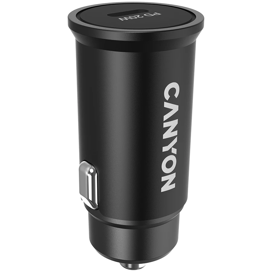 Canyon C-20, PD 20W Kišeninis automobilinis įkroviklis, įėjimas: DC12V-24V, išėjimas: PD20W, palaiko iPhone12 PD greitą įkrovimą, Atitinka CE RoHs , Dydis: 50.6*23.4*23.4, 18g, Juodas