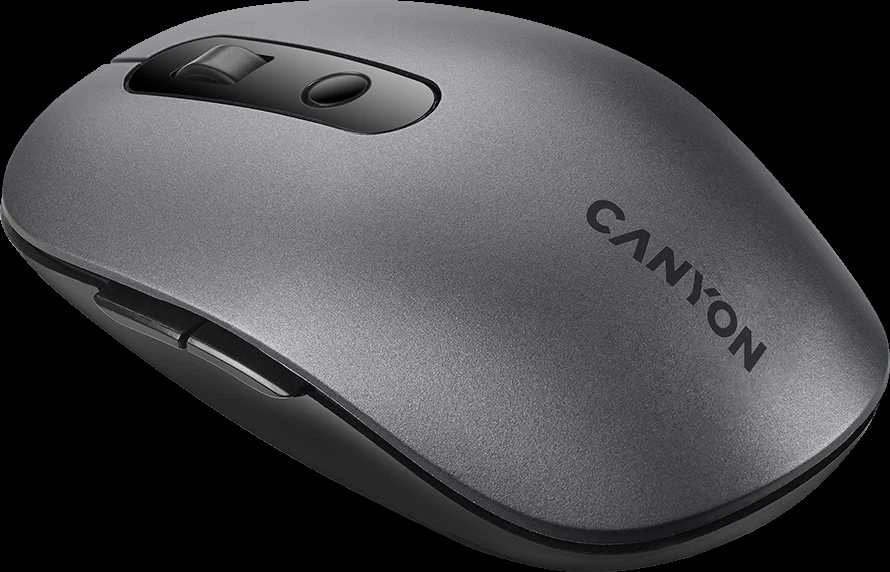 CANYON MW-9, 2 in 1 Optinė belaidė pelė 6 mygtukai, DPI 800/1000/1200/1500, 2 mode(BT/ 2.4GHz), Baterija AA*1pcs, Pilkas, 65.4*112.25*32.3mm, 0.092kg