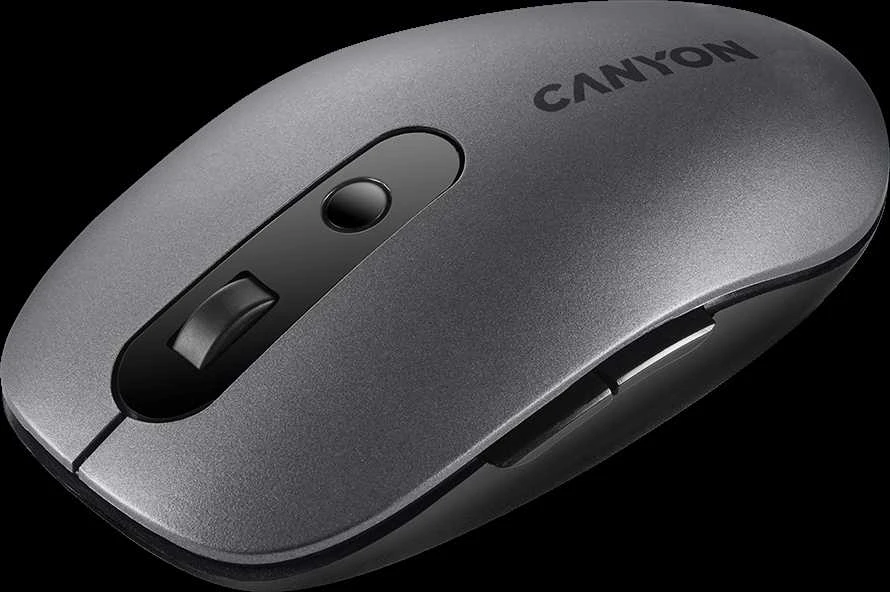 CANYON MW-9, 2 in 1 Optinė belaidė pelė 6 mygtukai, DPI 800/1000/1200/1500, 2 mode(BT/ 2.4GHz), Baterija AA*1pcs, Pilkas, 65.4*112.25*32.3mm, 0.092kg