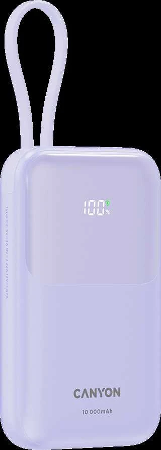 CANYON maitinimo blokas OnPower 101 įmontuotas kabelis 10000 mAh PD22.5W Violetinė