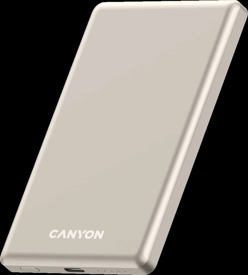 CANYON išorinė baterija OnPower 505 plonas magnetinis 5000 mAh PD20W smėlio spalvos