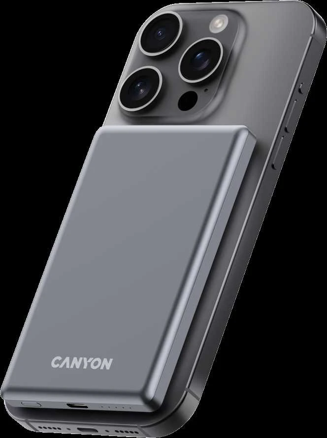 CANYON maitinimo blokas OnPower 505 plonas magnetinis 5000 mAh PD20W tamsiai pilkas
