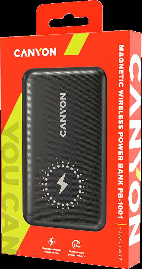 CANYON maitinimo blokas PB-1001 10000 mAh PD 18W QC 3.0 Wireless 10W Juodas