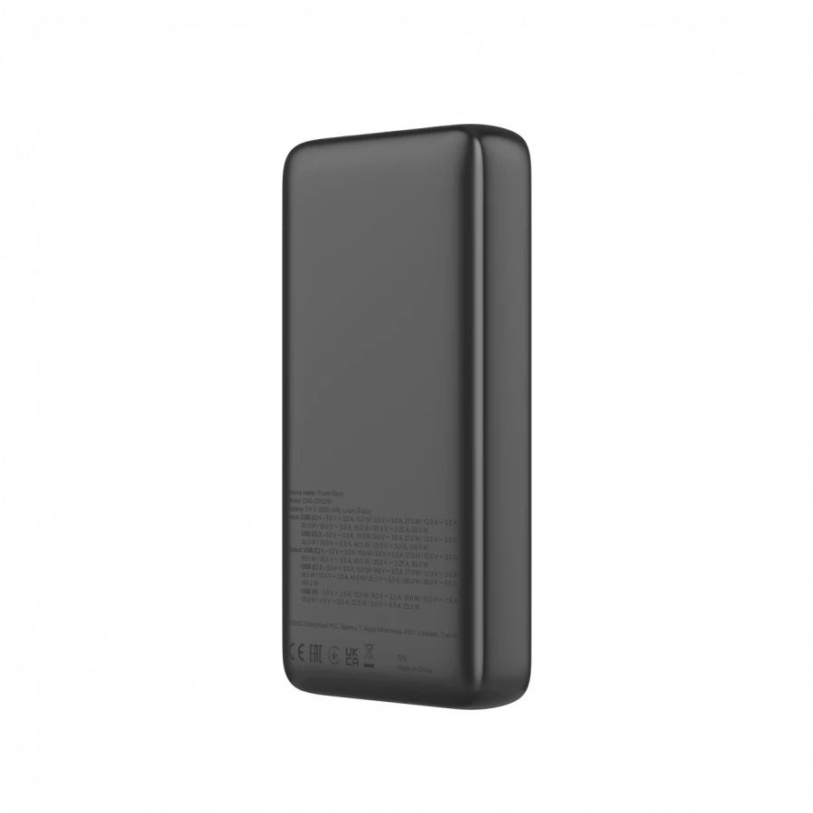 CANYON išorinė baterija PB-240, 25000mAh PD140W, su ekranu, matmenys 160,0 x 82 x 27 mm, svoris 508+-10 g, tamsiai pilka spalva
