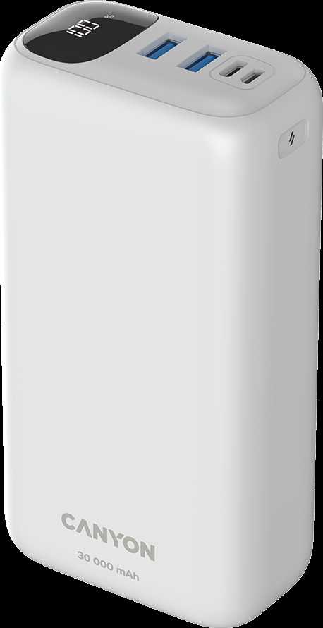 CANYON maitinimo blokas PB-301 LED 30000 mAh PD 20W QC 3.0 baltas
