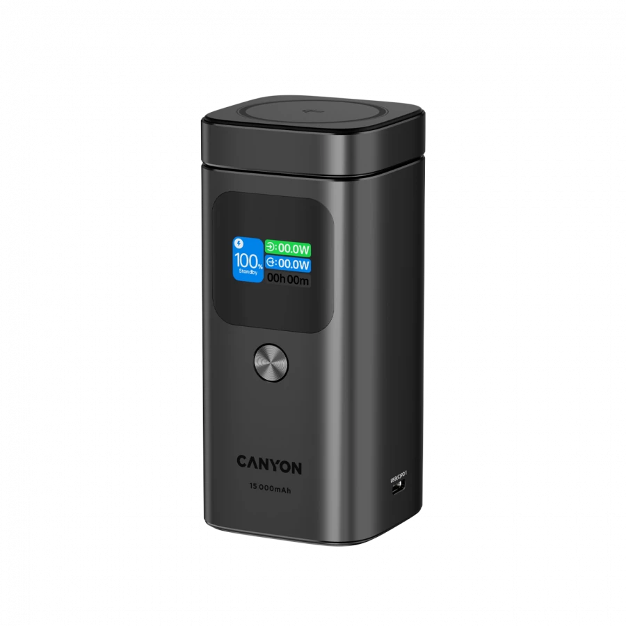 CANYON Qi2 magnetic power bank OnPower 150 15000mAh Aliuminio Dark pilkas