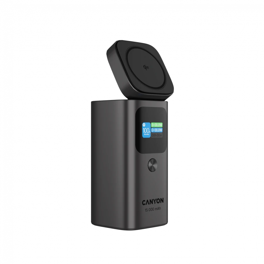 CANYON Qi2 magnetic power bank OnPower 150 15000mAh Aliuminio Dark pilkas