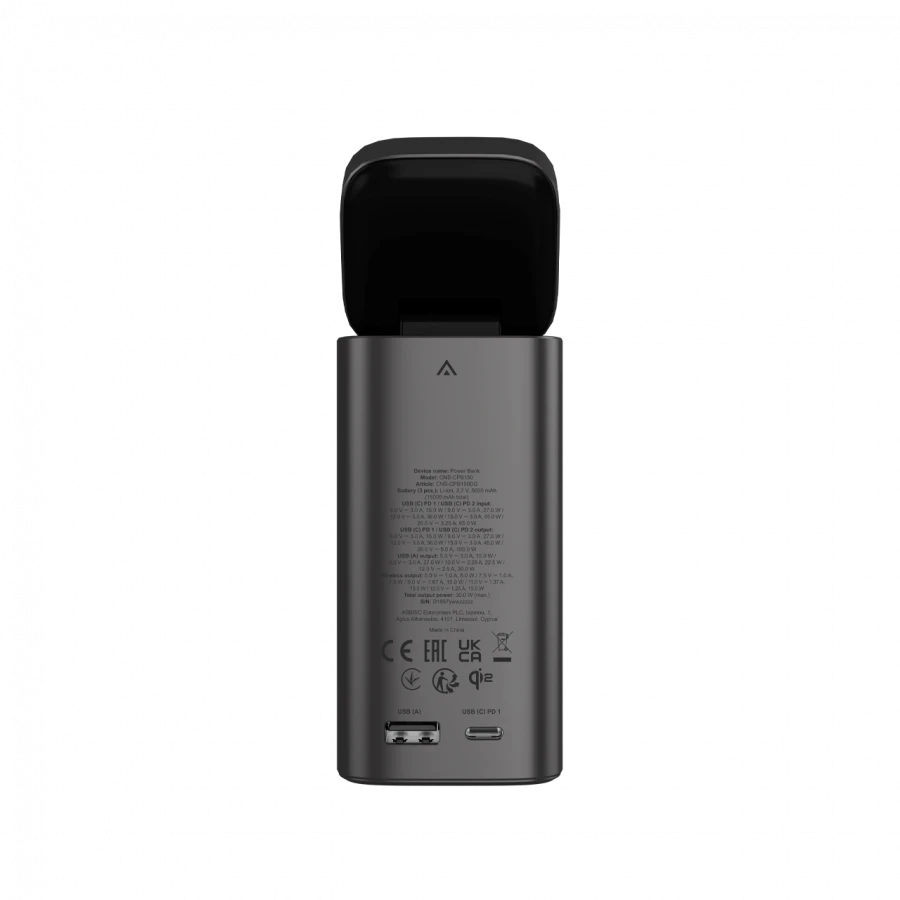 CANYON Qi2 magnetic power bank OnPower 150 15000mAh Aliuminio Dark pilkas