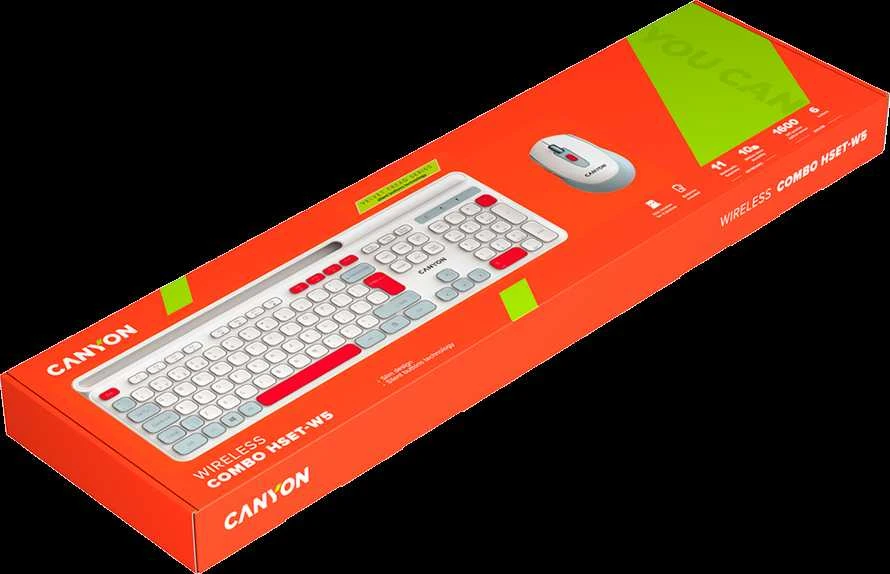CANYON HSET-W5 EN Klaviatūra ir pelė AAA+AA Wireless Baltas