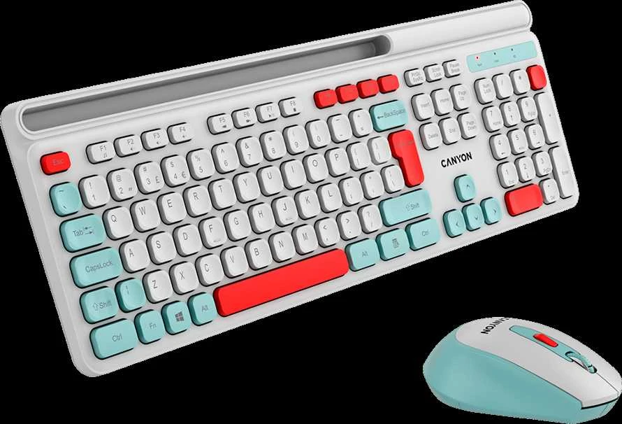 CANYON HSET-W5 EN Klaviatūra ir pelė AAA+AA Wireless Baltas