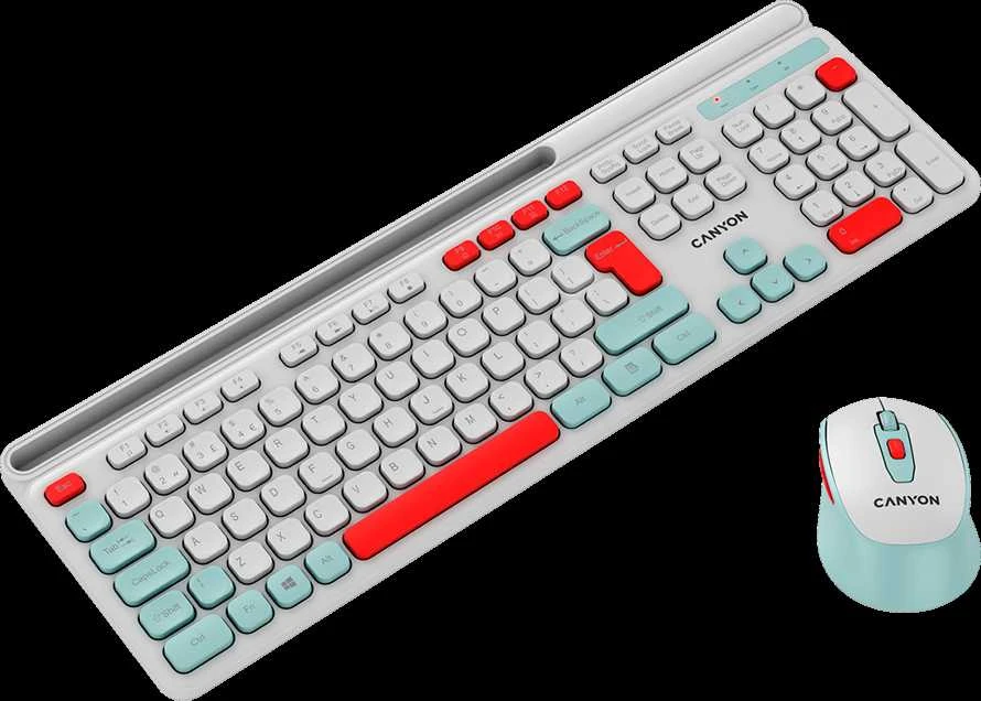 CANYON HSET-W5 EN Klaviatūra ir pelė AAA+AA Wireless Baltas