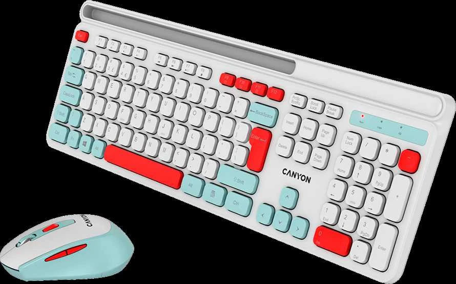 CANYON HSET-W5 EN Klaviatūra ir pelė AAA+AA Wireless Baltas