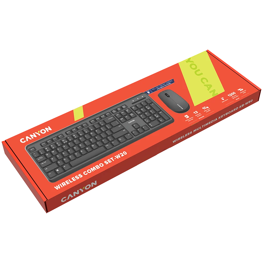 CANYON SET-W20 JK/JAV Klaviatūra ir pelė Velvet Wireless Juodas
