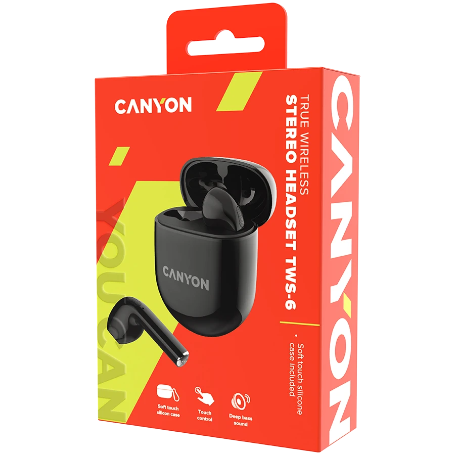 Belaidės žaidimų ausinės Canyon TWS-6, Juodos spalvos