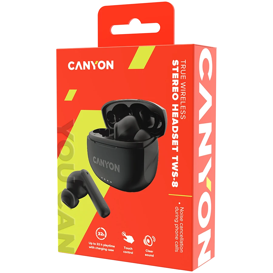Belaidės ausinės Canyon TWS-8 ENC, Juodos spalvos