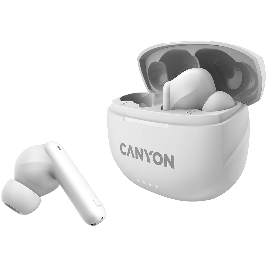 Canyon TWS-8 ausinės su atidarytu įkrovimo dėklu