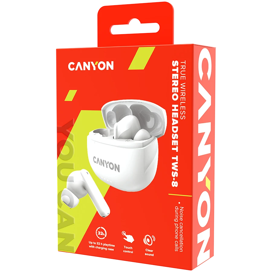 Belaidės ausinės Canyon TWS-8 ENC, Baltos spalvos