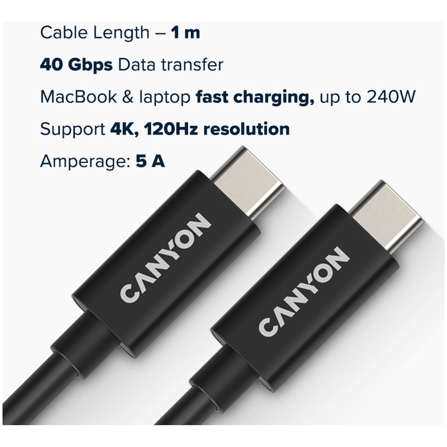 CANYON laidas UC-44 USB-C į USB-C 240W 40Gbps 4k 1m Juodas