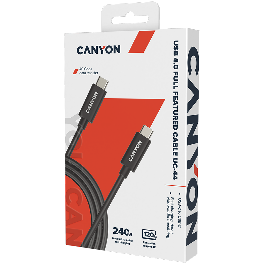 CANYON laidas UC-44 USB-C į USB-C 240W 40Gbps 4k 1m Juodas